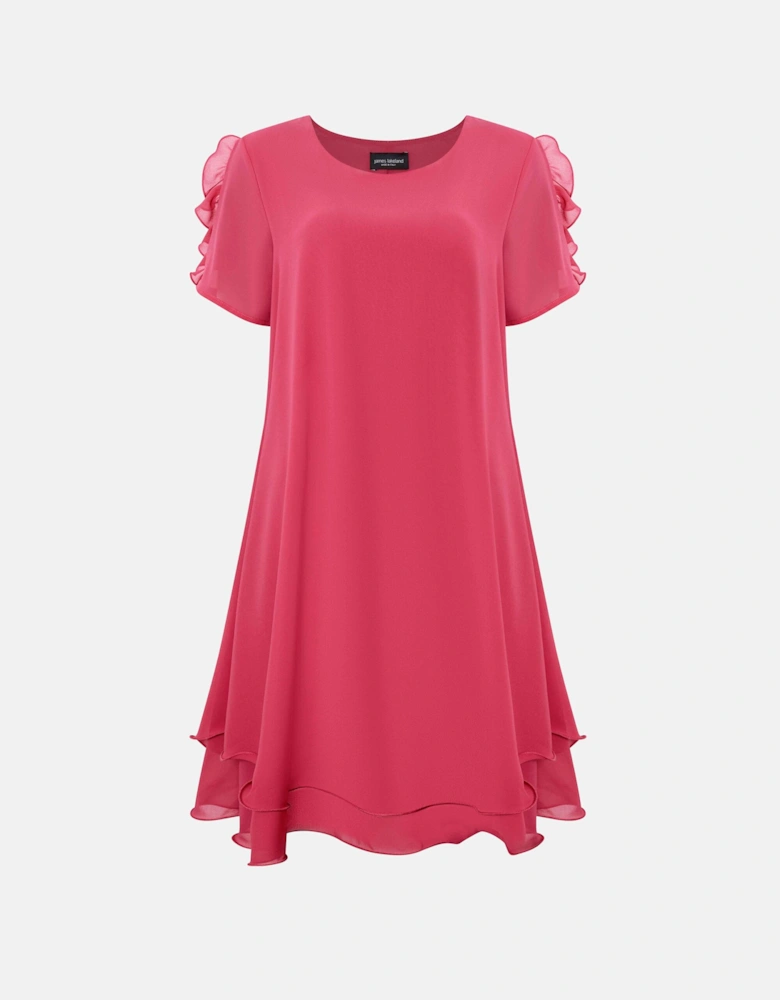 Short Sleeve Wave Hem Dress Fuchsia