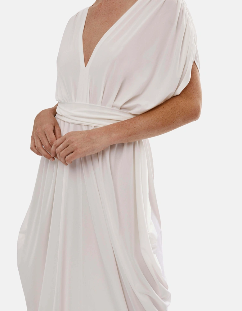 Batwing Pleated Maxi Dress Cream