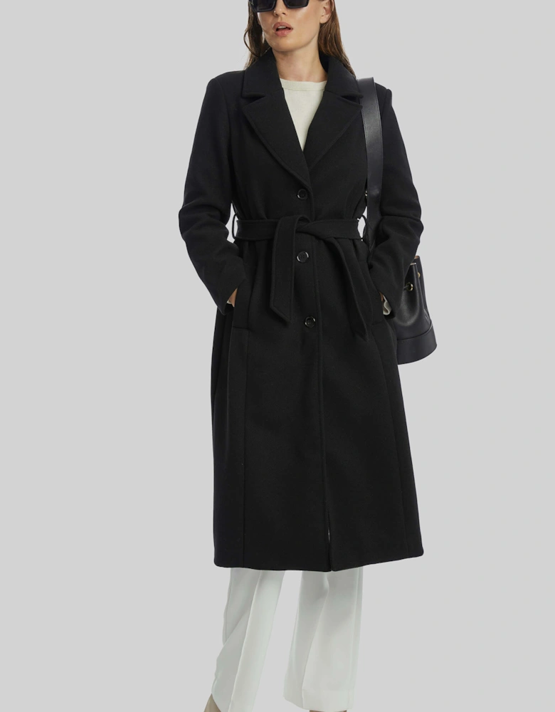 Three Buttons Belted Coat in Black