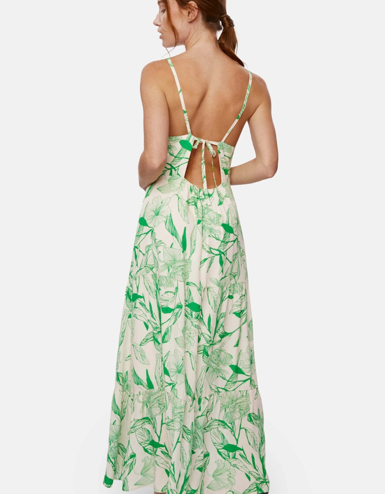 Open Back Print Tiered Midi Dress