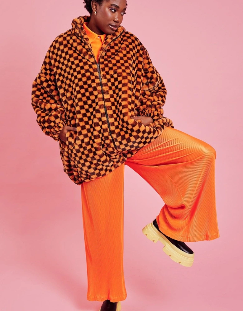 Orange oversized Checkered Zip Coat