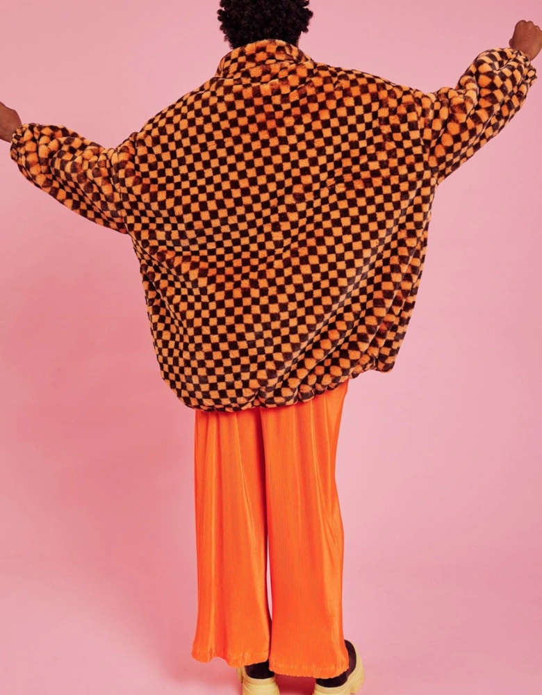 Orange oversized Checkered Zip Coat