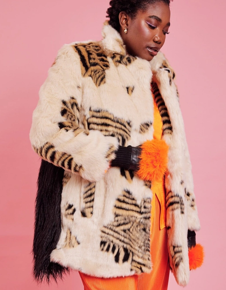 Tiger Faux fur and Mongolian Cream Coat