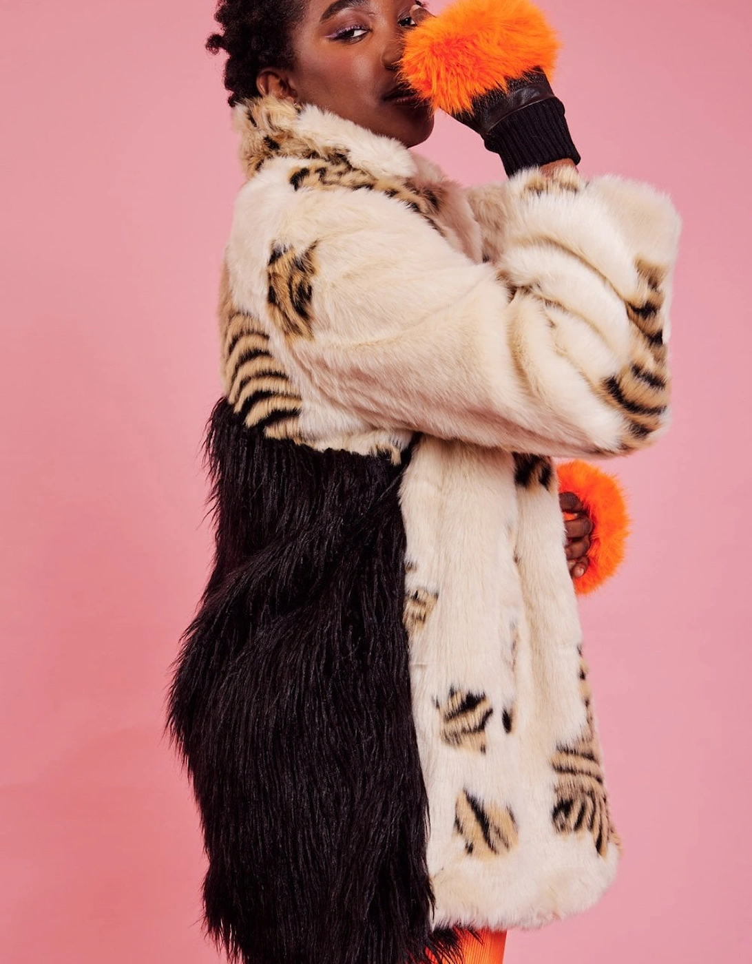 Tiger Faux fur and Mongolian Cream Coat