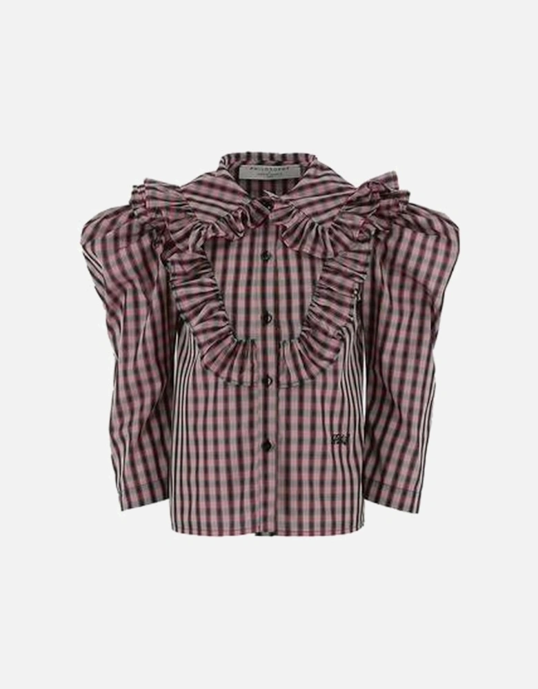 Girls Pink & Black Gingham Blouse