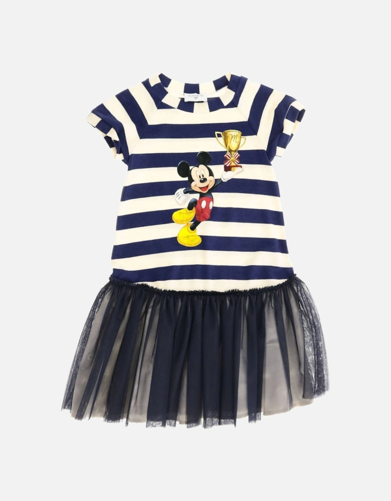 Girls Navy Mickey Mouse Striped Dress