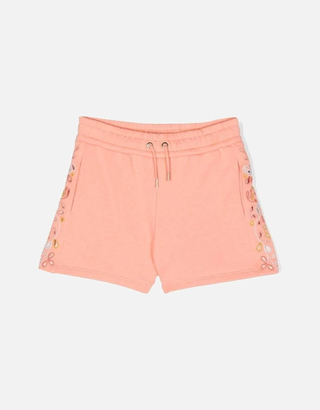 Girls Peach Embroidered Shorts, 2 of 1