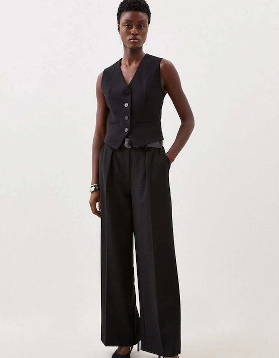 Compact Stretch Darted Wide Leg Trousers, 5 of 4