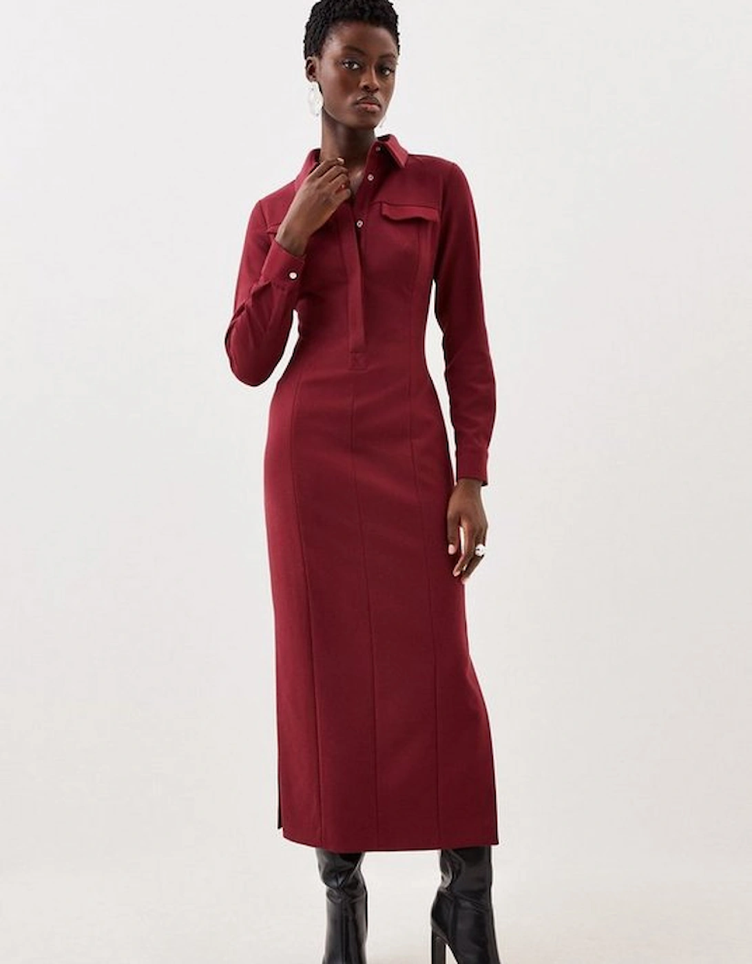 Tailored Compact Stretch Shirt Midi Dress, 5 of 4