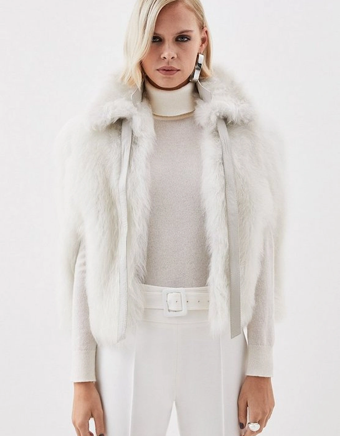The Founder: Tie Neck Shearling Collared Cape, 5 of 4