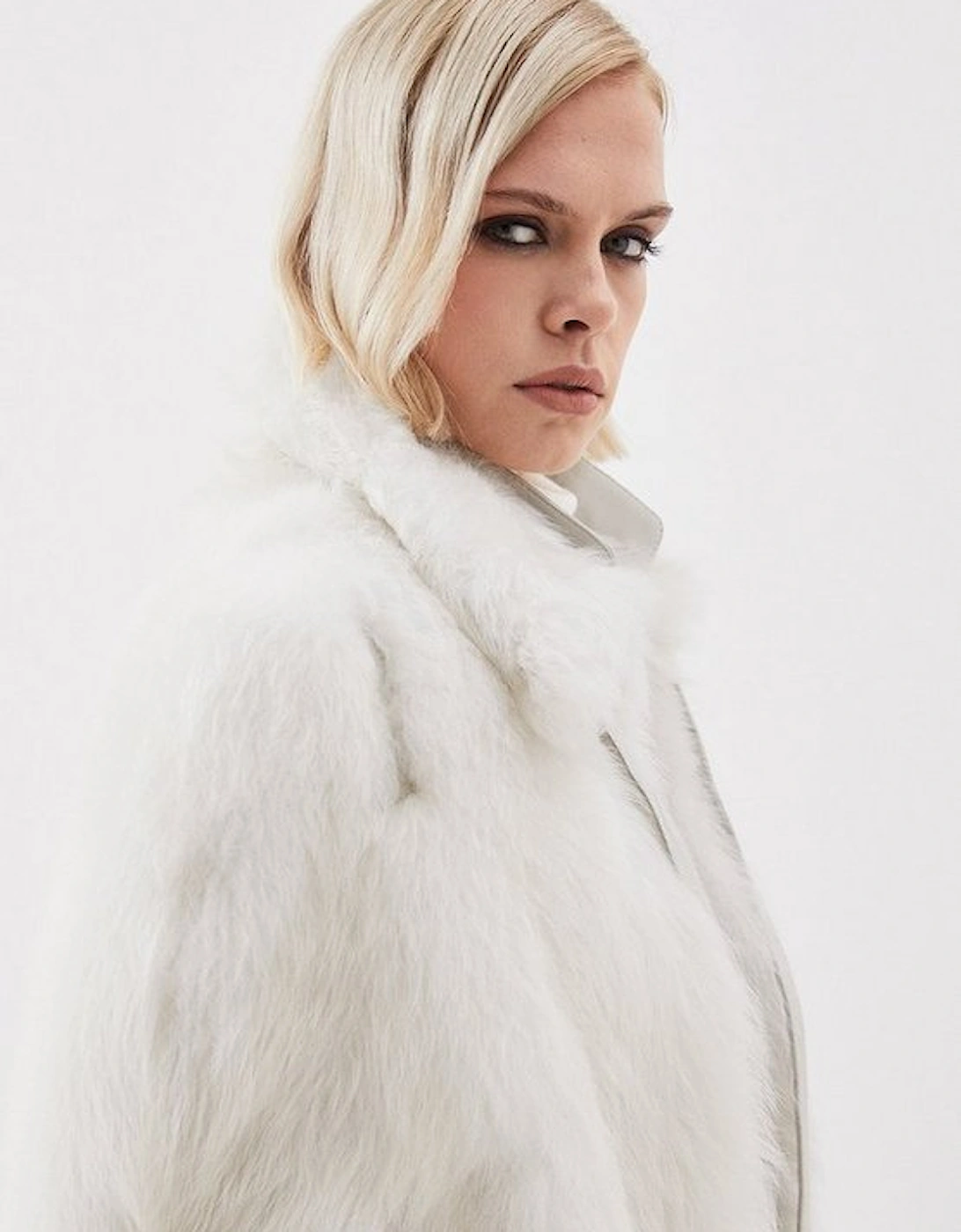 The Founder: Tie Neck Shearling Collared Cape