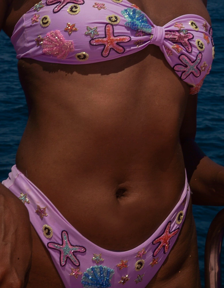 Quinn Embellished Slip On Lilac Bikini Bottoms