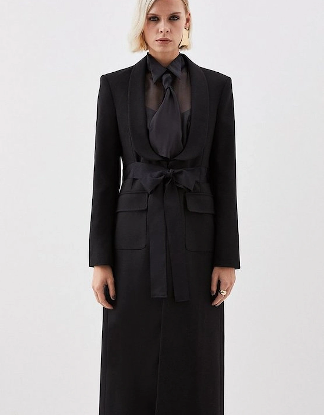 The Founder Premium Twill Tie Waist Detail Maxi Coat