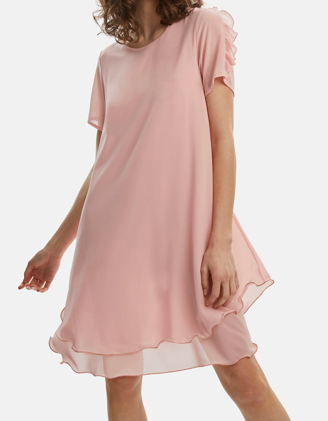 Short Sleeve Wave Hem Dress Pale Pink