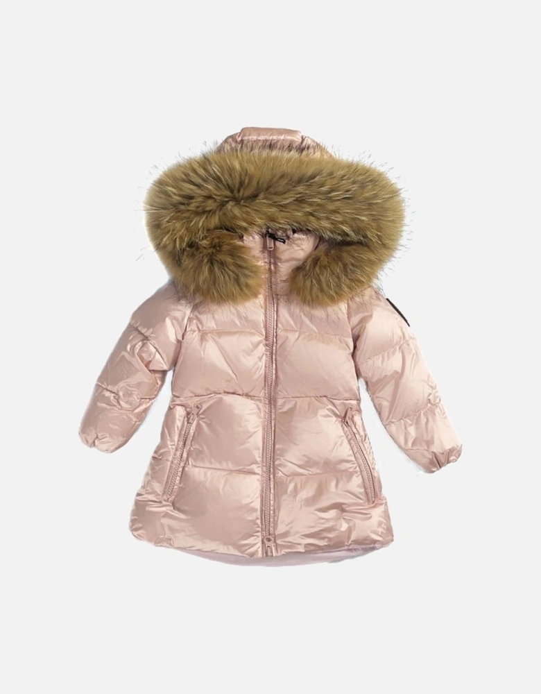 Girls Pink Hooded Jacket With Fur