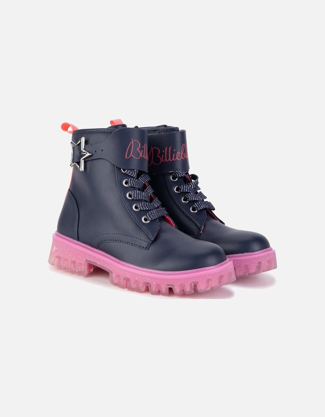 Girls Navy & Pink Ankle Boots, 2 of 1