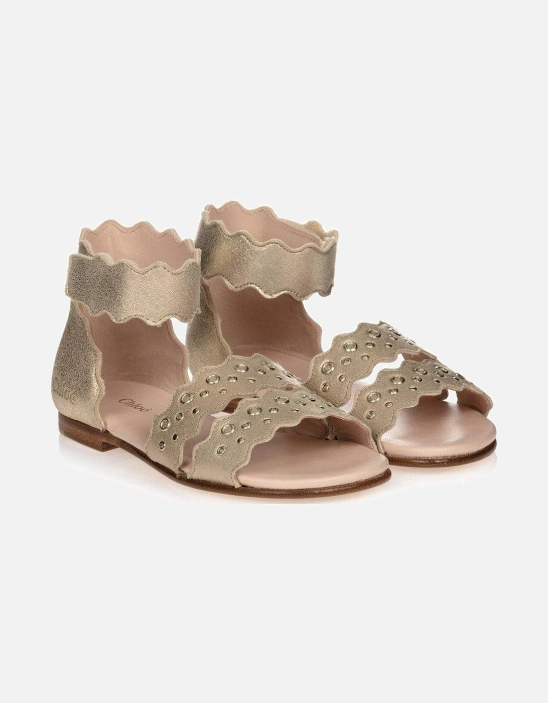 Girls Gold Leather Sandals, 2 of 1