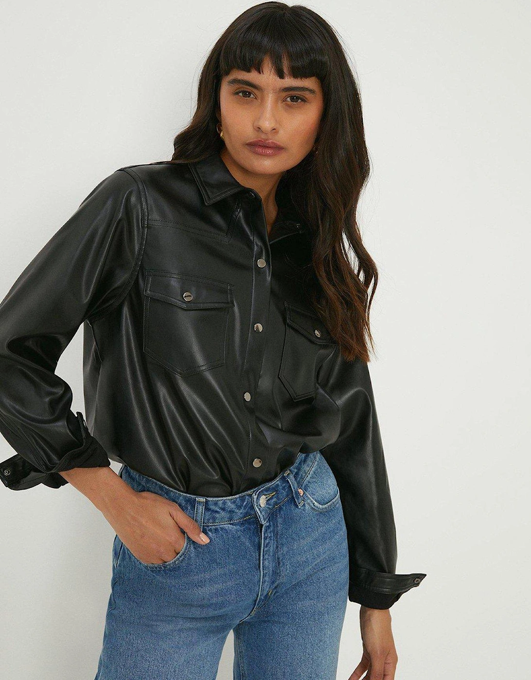 Faux Leather Shirt - Black, 3 of 2