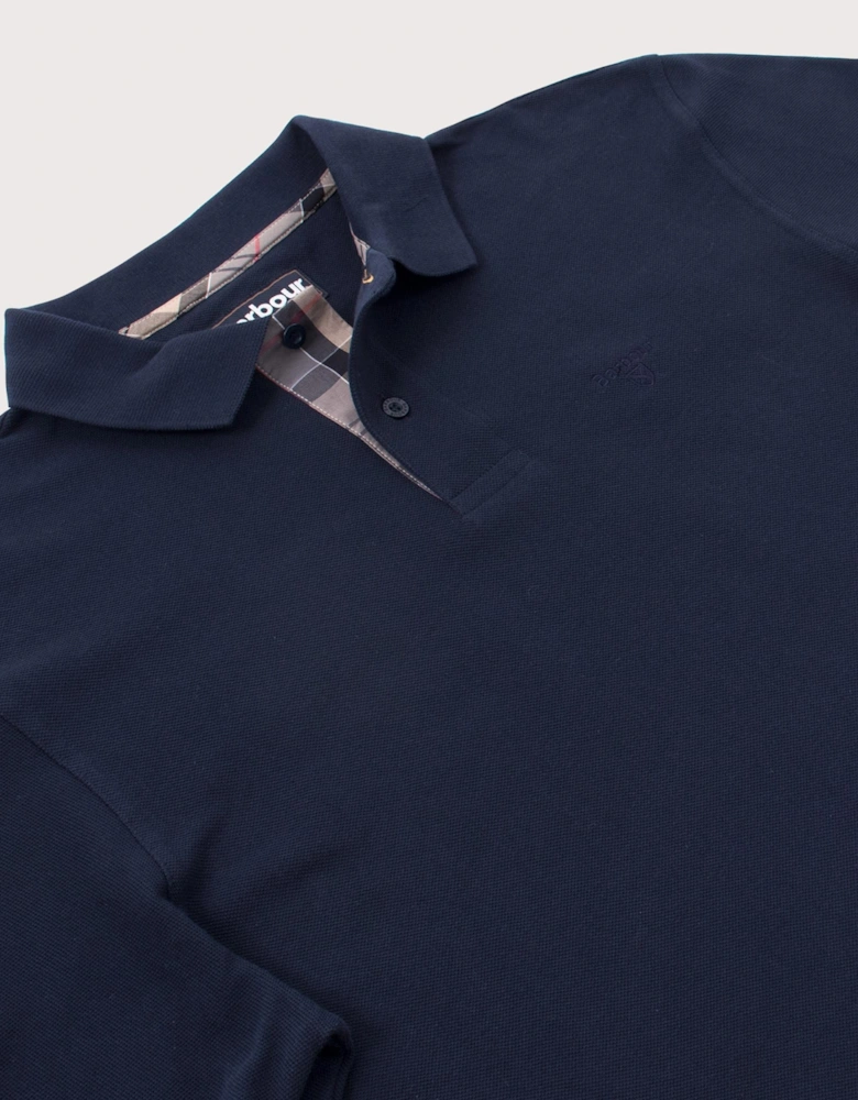 Long Sleeve Tartan Placket Polo Shirt