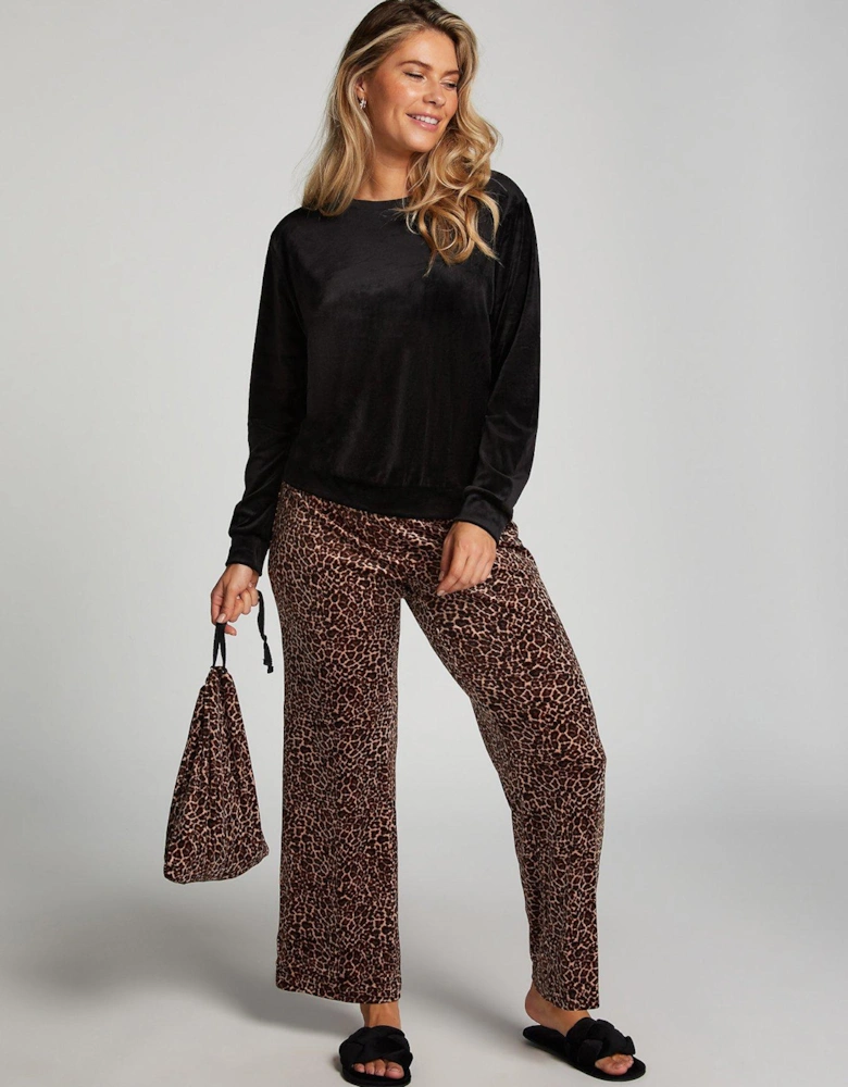 Printed Velour Pyjama Set - Black/Leopard