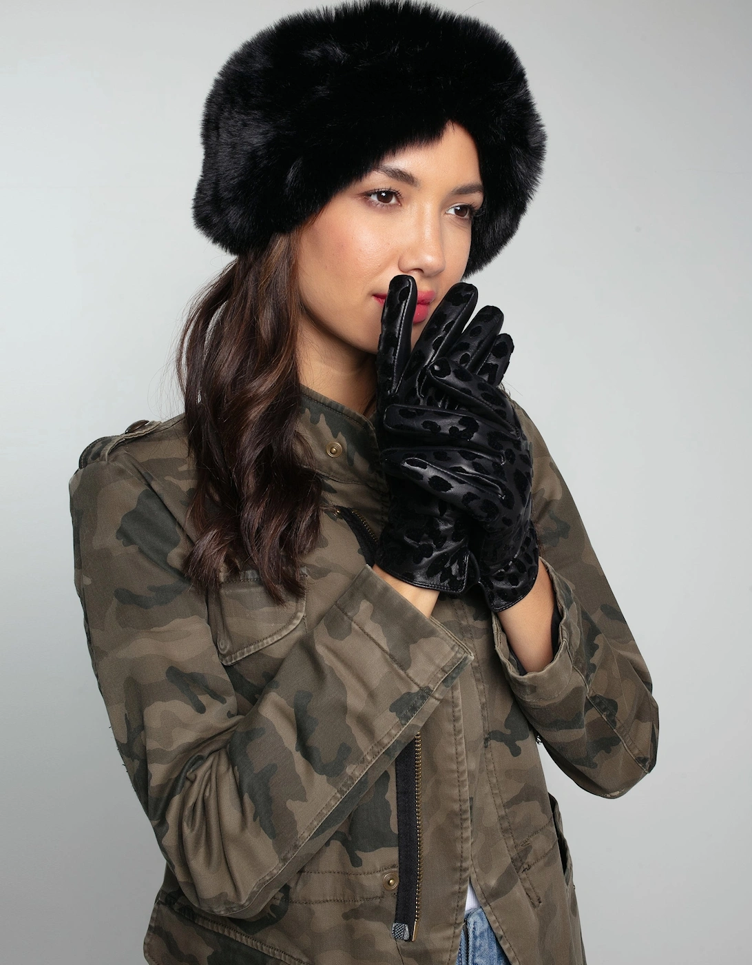 Nooki Design Women's FELICITY LEOPARD FLOCKED GLOVE-BLACK - Size: SM,