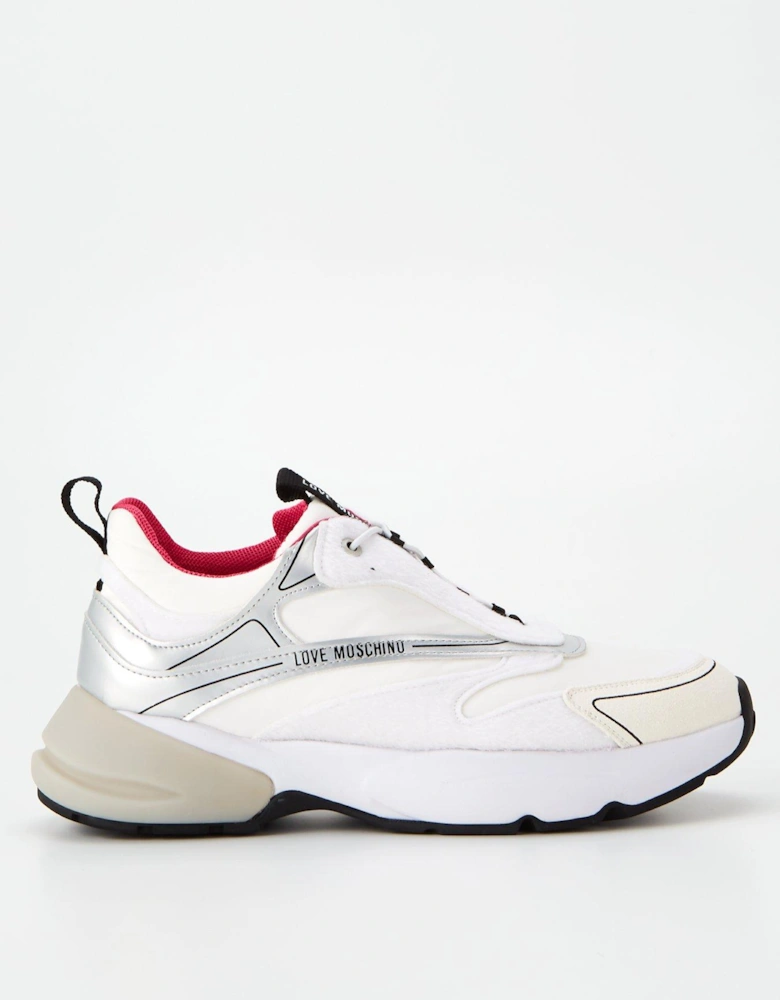 Sporty Running Sneakers - White/Silver Holographic