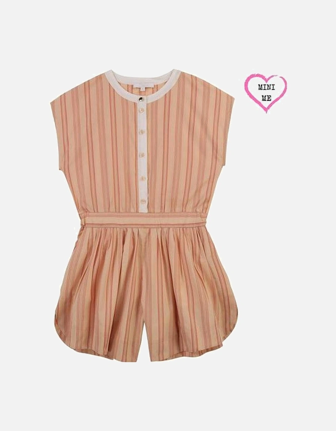 Girls Peach Striped Playsuit, 2 of 1