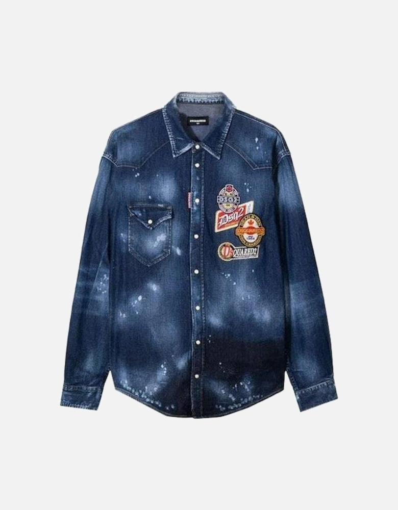 Boys Badge Denim Shirt Blue