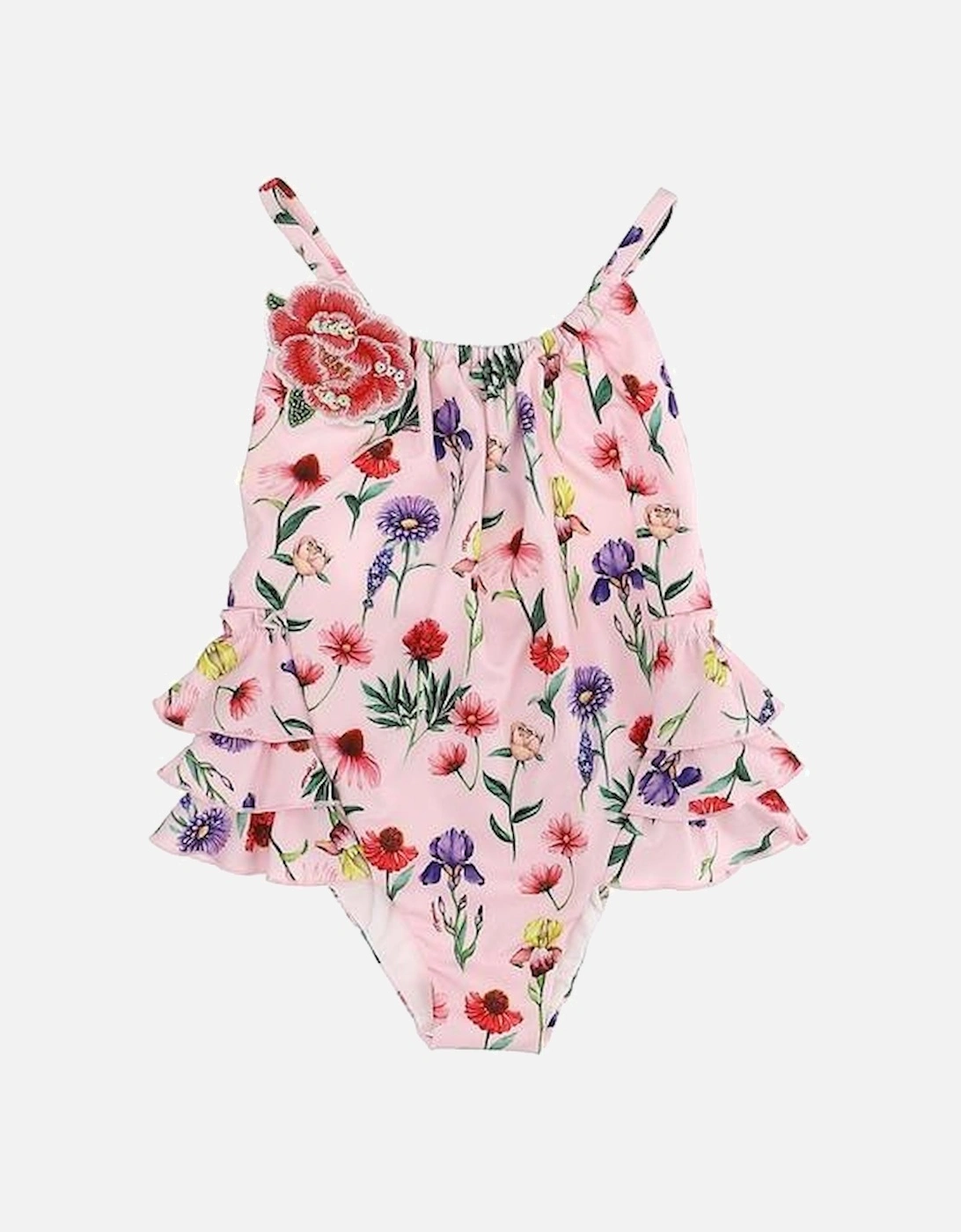 Girls Pink Floral Swimsuit, 5 of 4