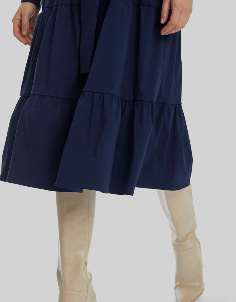 Shirt Collar Tiered Midi Dress