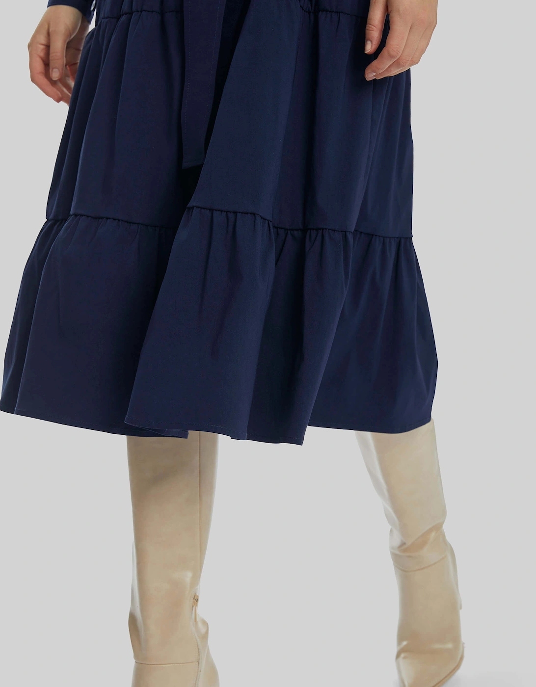 Shirt Collar Tiered Midi Dress