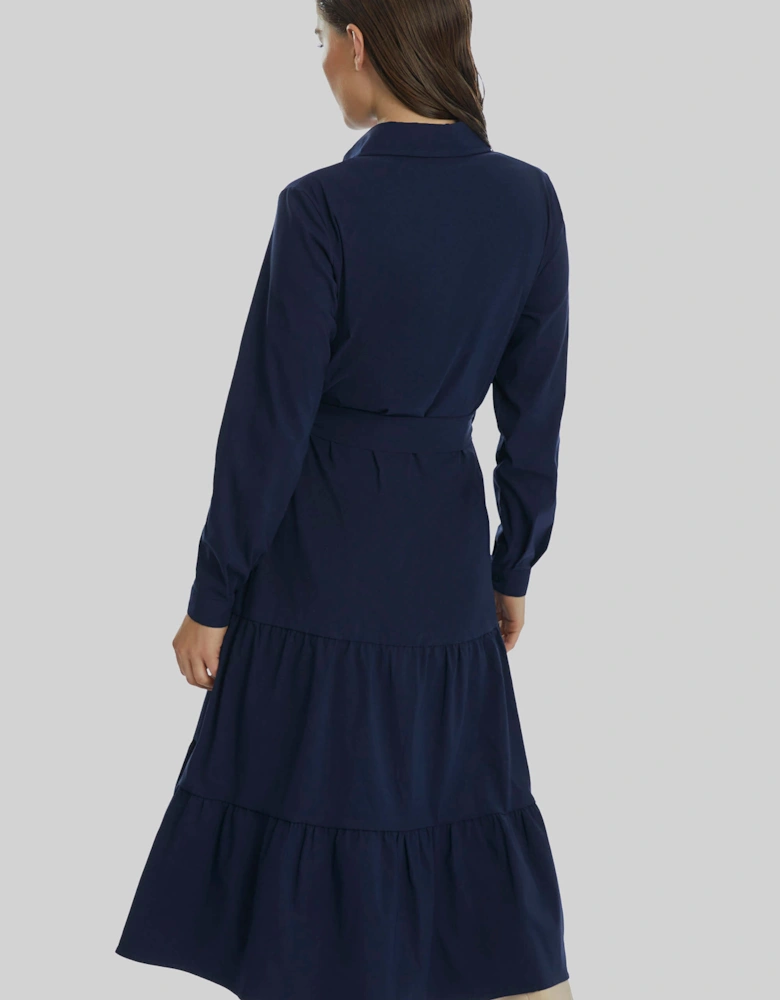 Shirt Collar Tiered Midi Dress