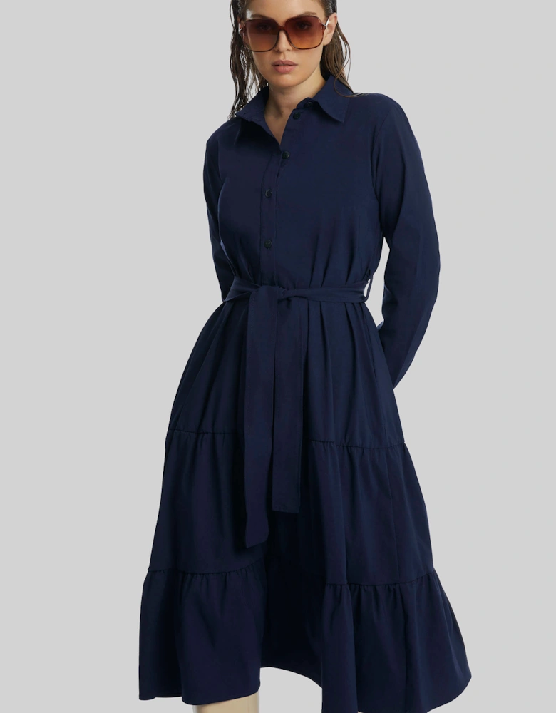 Shirt Collar Tiered Midi Dress