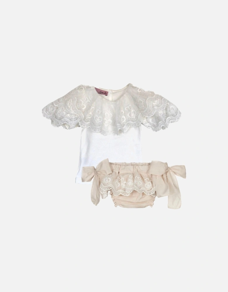 Girls Ivory Lace T-Shirt & Bloomers