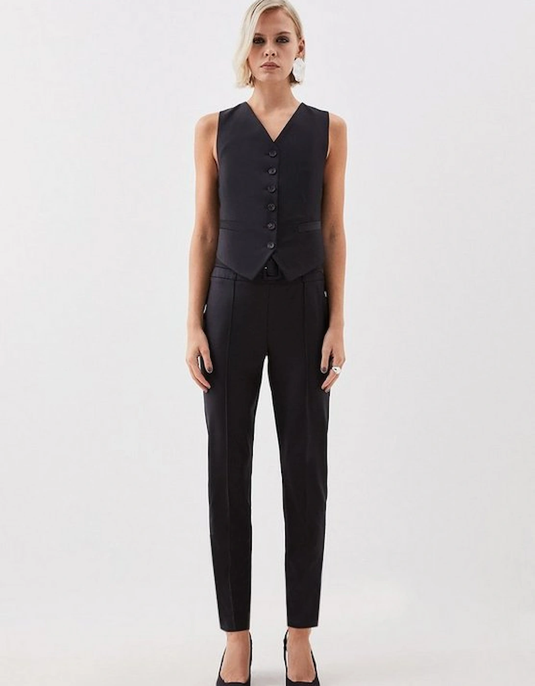The Founder Tailored Wool Blend High Waist Belted Slim Leg Trousers, 5 of 4