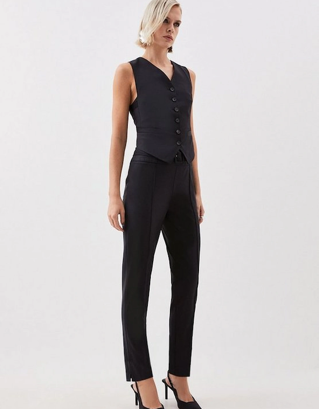 The Founder Tailored Wool Blend High Waist Belted Slim Leg Trousers
