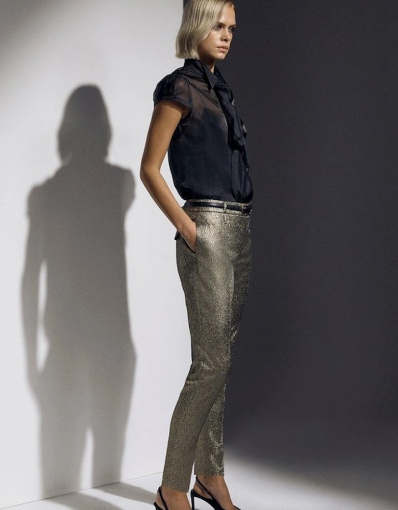 The Founder Metallic Jacquard Slim Leg Tailored Trousers