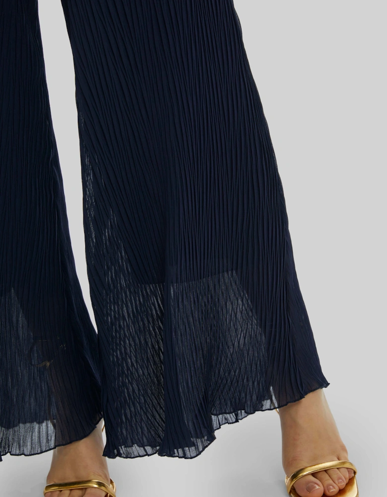 Pleated Cropped Trousers Navy