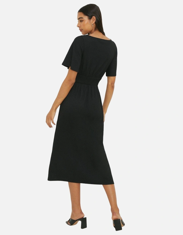 Womens/Ladies Shirred Waist Short-Sleeved Midi Dress