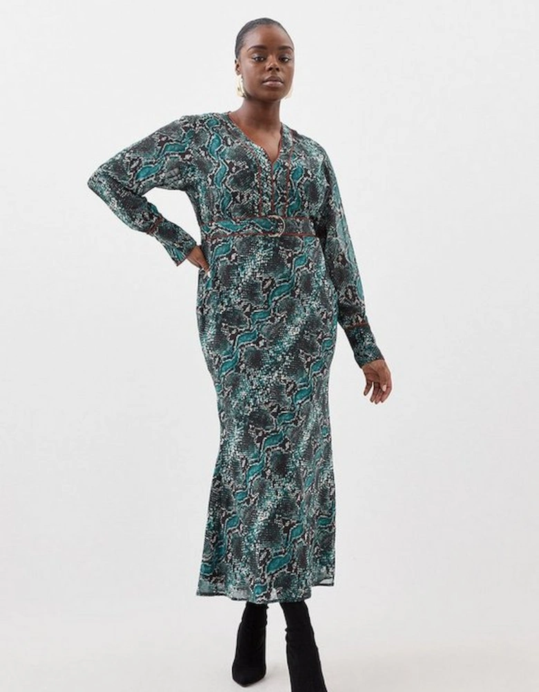 Plus Size Printed Georgette Woven Maxi Dress With Scarf Detail