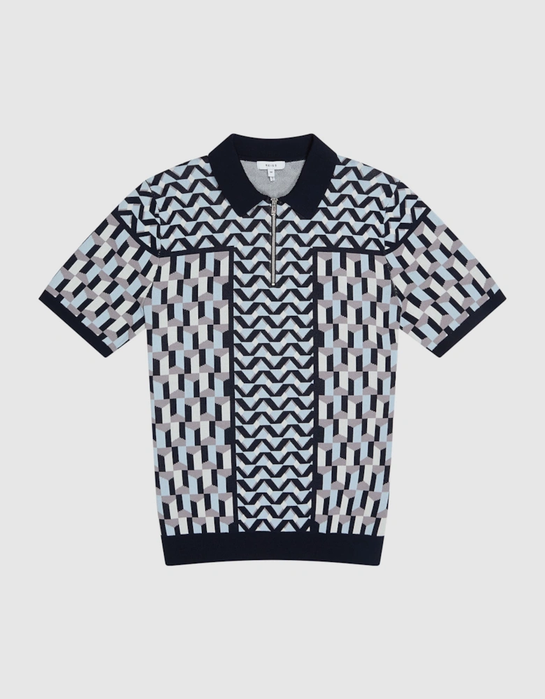 Half Zip Geometric Polo T-Shirt