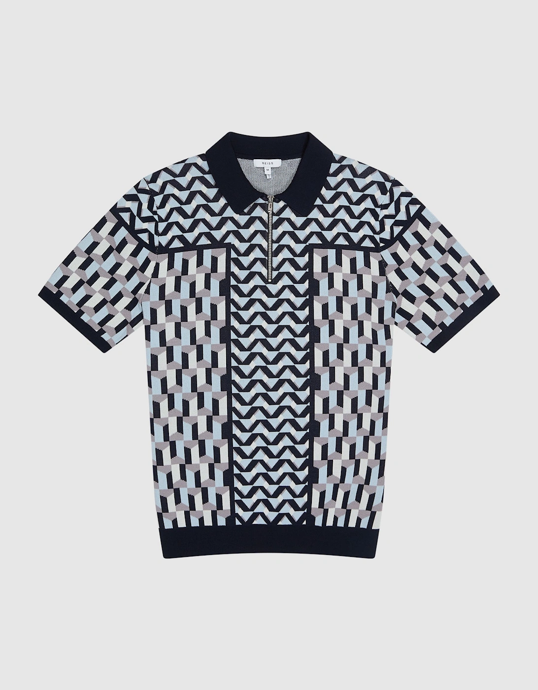Half Zip Geometric Polo T-Shirt, 2 of 1