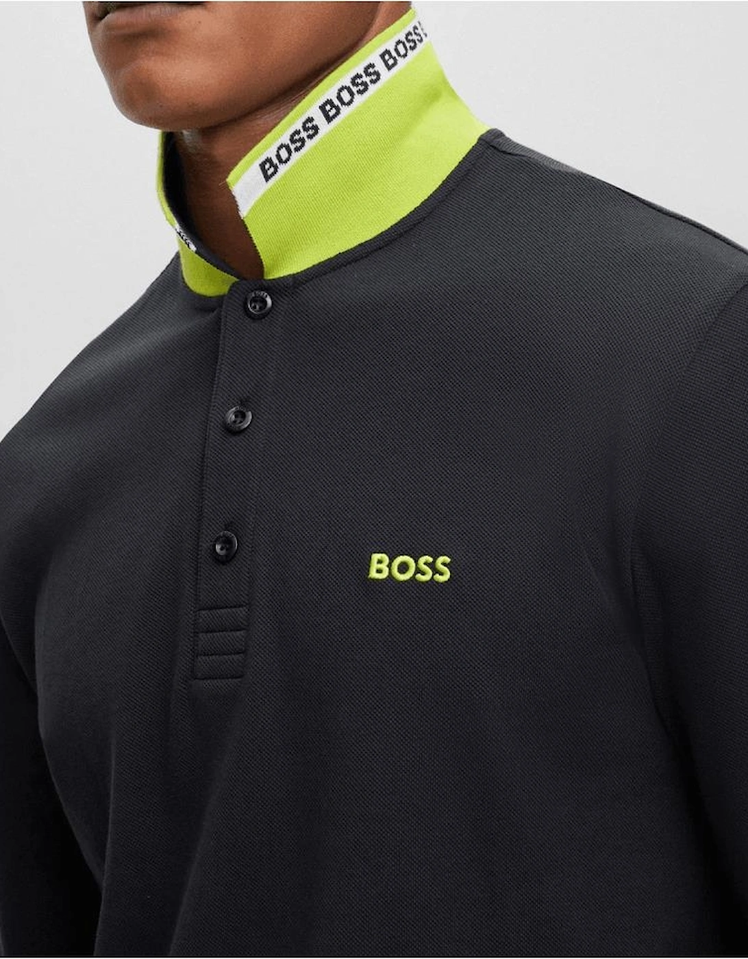 Plisy Embroidered Logo Regular Fit Long Sleeve Black Polo Shirt