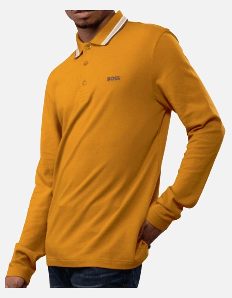 Plisy Embroidered Logo Regular Fit Long Sleeve Orange Polo Shirt
