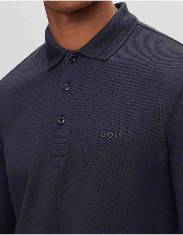 Plisy Embroidered Logo Regular Fit Long Sleeve Navy Polo Shirt
