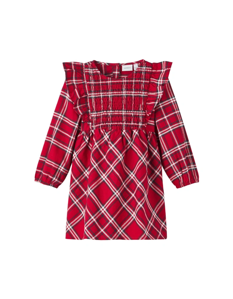 Mini Girls Tartan Long Sleeve Dress - Jester Red