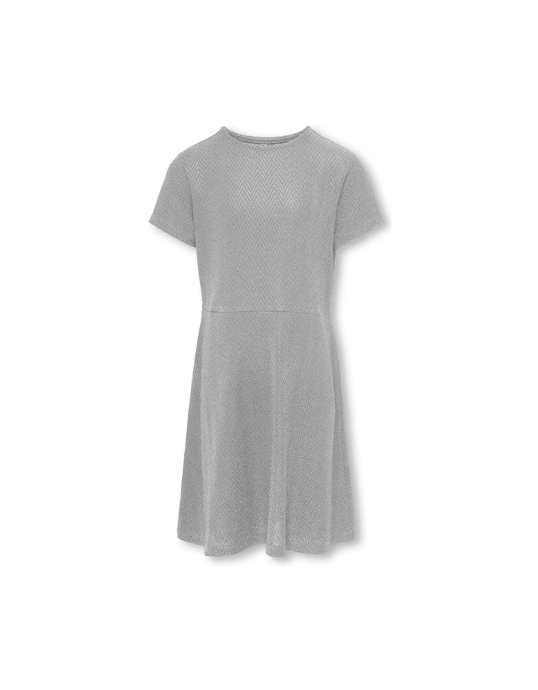Girls Short Sleeve Glitter Dress - Silver