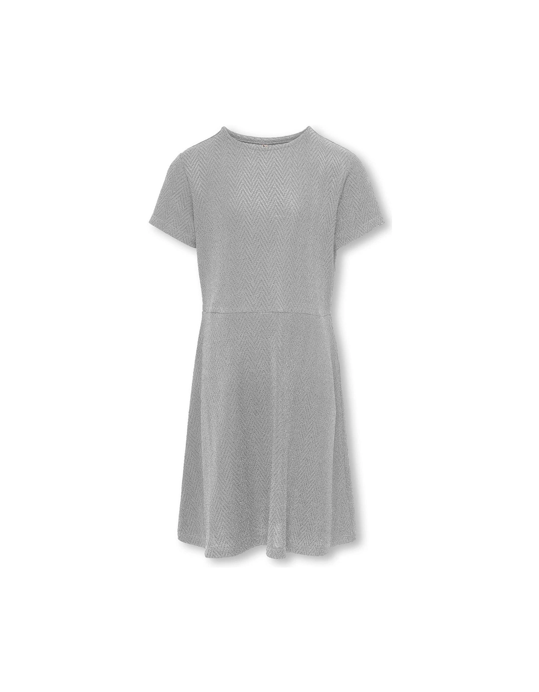 Girls Short Sleeve Glitter Dress - Silver, 3 of 2