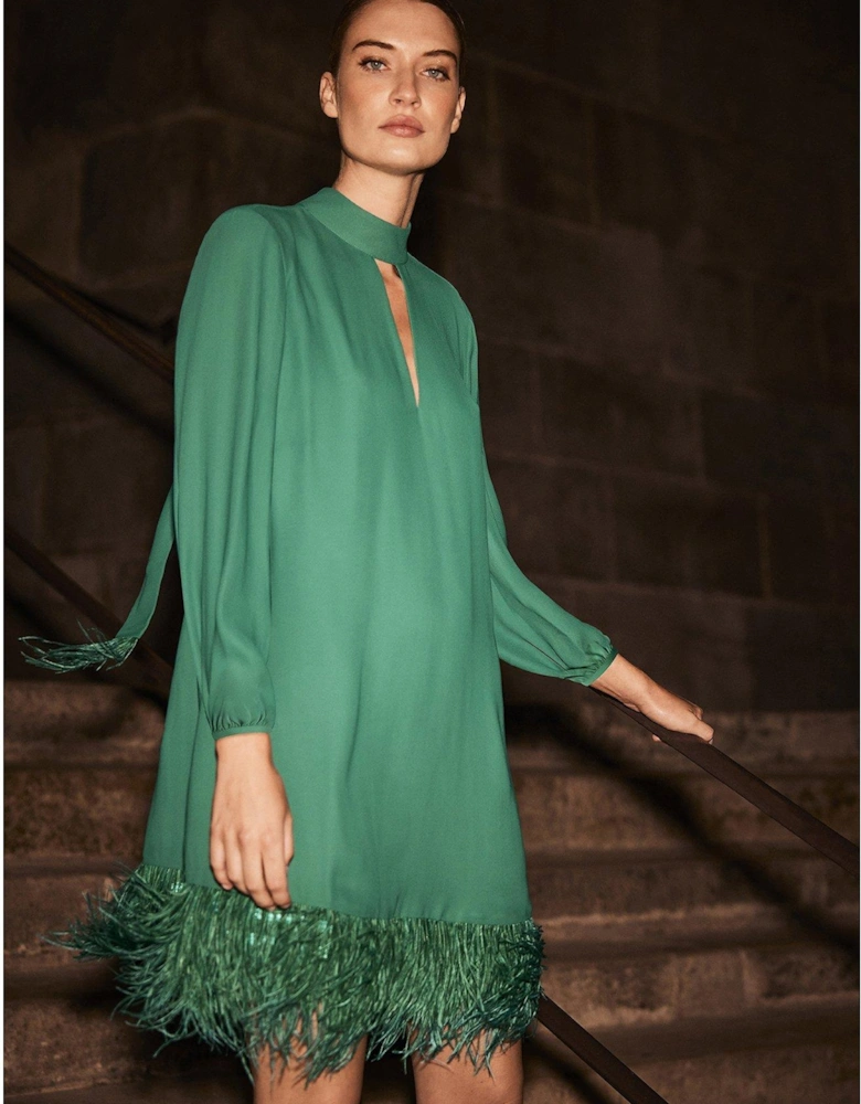 Green Feather Mini Dress