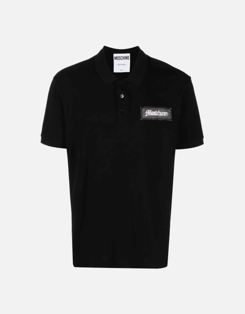 Cotton Collar Logo Button Up Black Polo Shirt